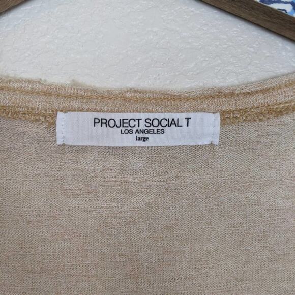 PST by Project Social T Tan Suzie Raw Slub V Neck Tee Size L - Picture 6 of 8